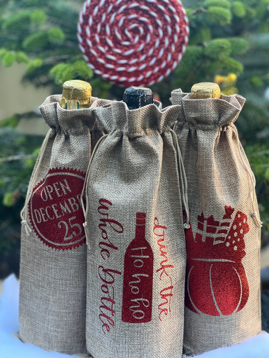 Christmas Wine Bottle Bag Gift Decoration Present Etsy