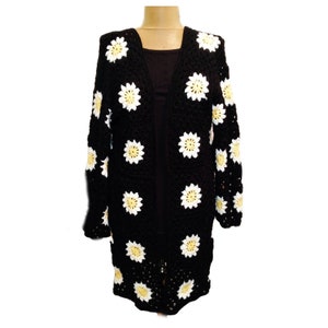 Daisy desing wool crochet cardigan, Crochet coat, flower crochet,christmas giftmothers day gift