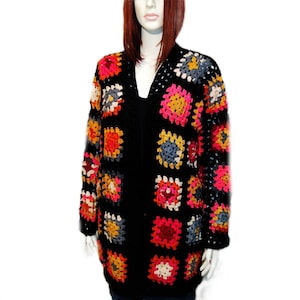 Granny Square Crochet Cardigan: Colorful Afghan Wool Coat
