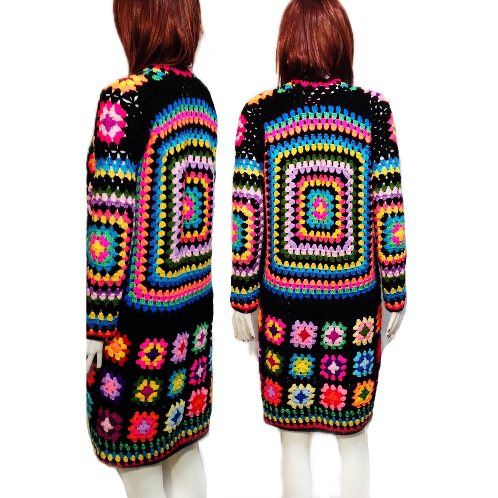 Granny Afghan Square Crochet Cardigan Multi Color Handmade - Etsy