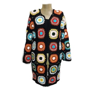 Granny Square Afghan Crochet Cardigan, Colorful crochet coat, unisex wool jacket, mothers day gift, LGBTQ