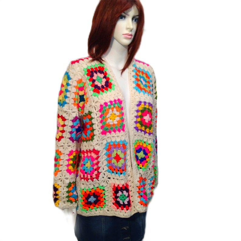 Oversize Granny Square Afghan Crochet Wool Jacket Cardigan Etsy