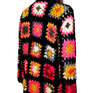 Granny square coat, wool Afghan cardigan, Crochet cardigan, gift for him, unisex colorful jacket Wool Coat
