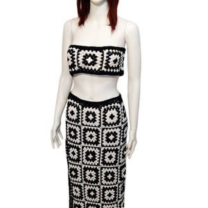 Granny Square Crochet Cotton Top and Skirt Set - Plus Size Beachwear