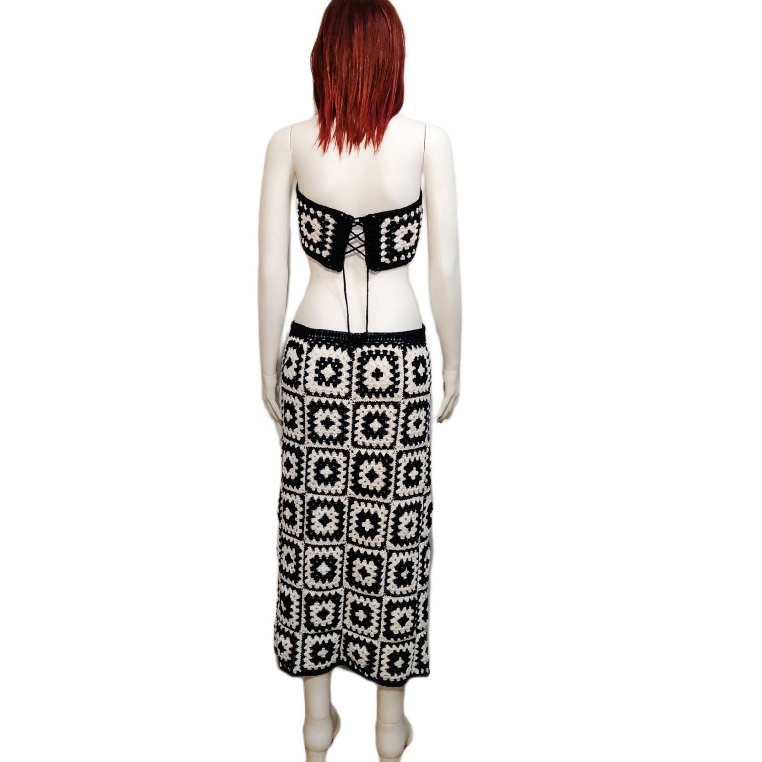 Granny Square Afghan Cotton Black White Top Skirt Plus Size - Etsy