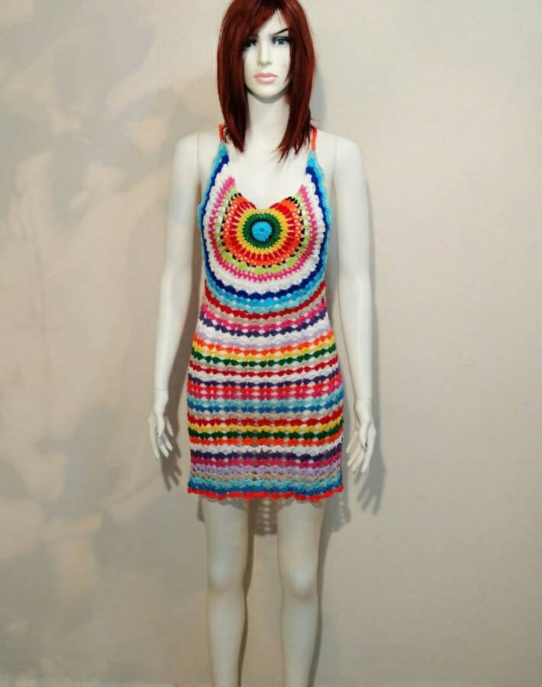 Granny Square Crochet Dress: Colorful Cotton Knit Swim Cover-up