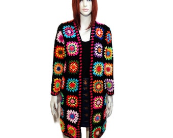 Granny Afghan Square Crochet Cardigan Multi Color Handmade | Etsy