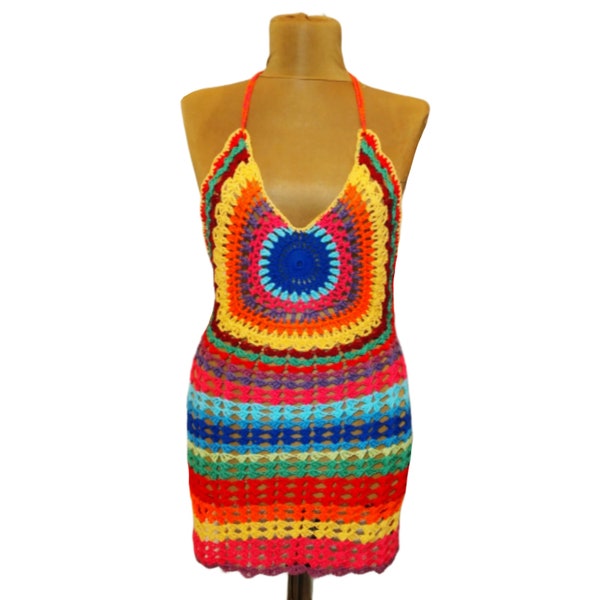 Crochet mini dress, Cotton Crochet Dresses, Colorful dress, top skirt, Swimmwear Crochet, Summer fashion, kroşe handmade,