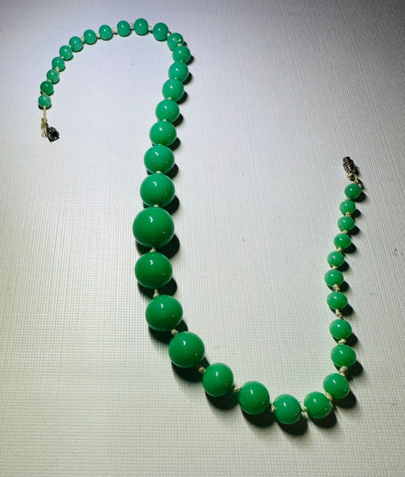 Antique Czech Green Opaline Beaded Glass Necklace… - image 4