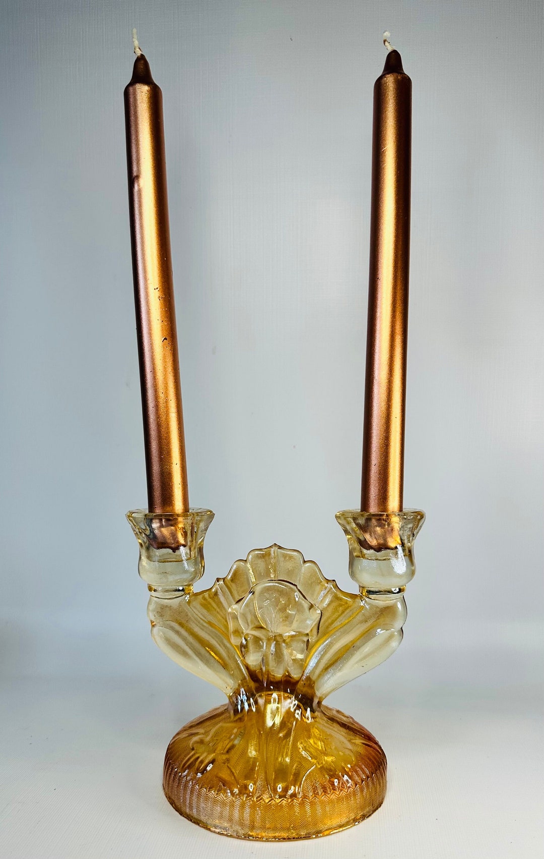 1930s Glass Candlestick Holders Marigold Etsy