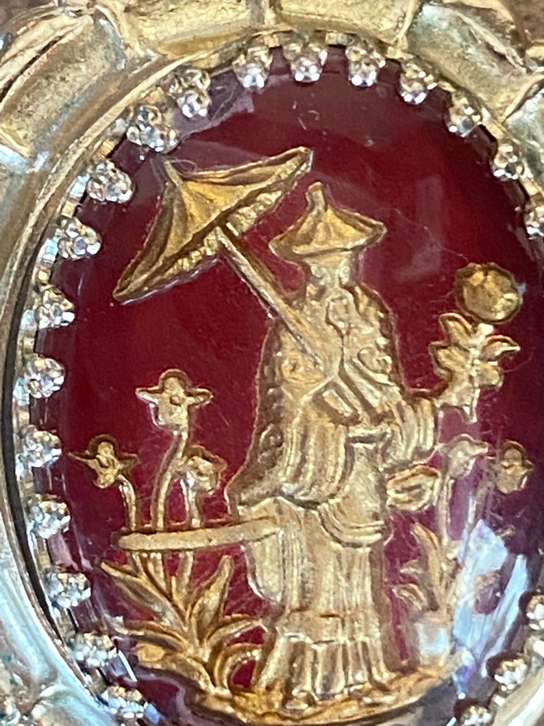 Oriental Design 1950\u2019s Cora Cameo Brooch