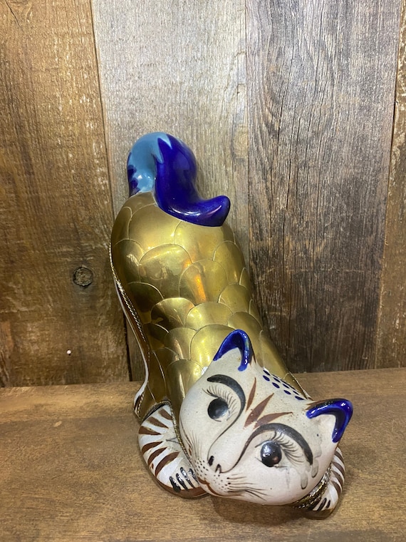 Highly Sought After Work of World Renowned Mexican Artist Sergio Bustamante Brass and Porcelain Swan Figure Statue