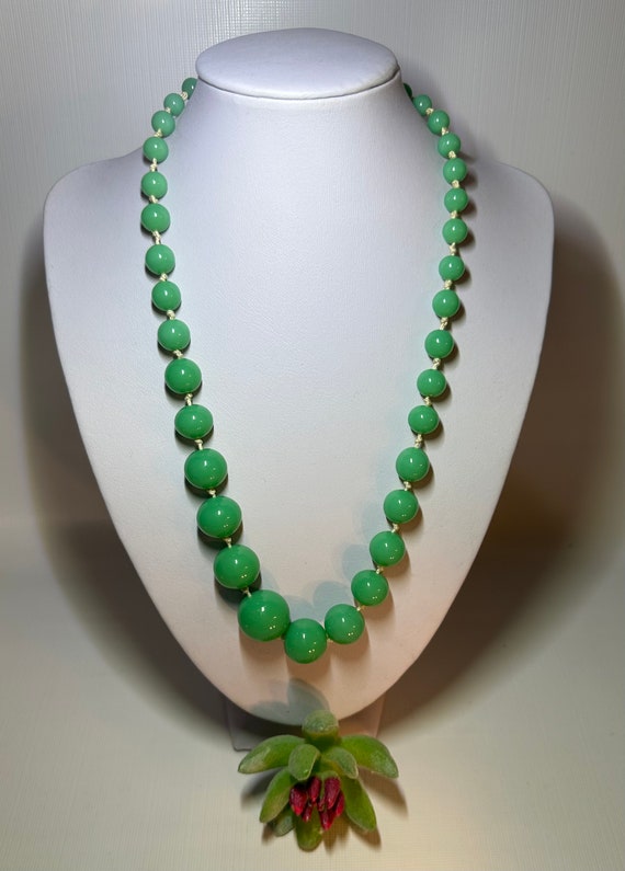 Antique Czech Green Opaline Beaded Glass Necklace… - image 2