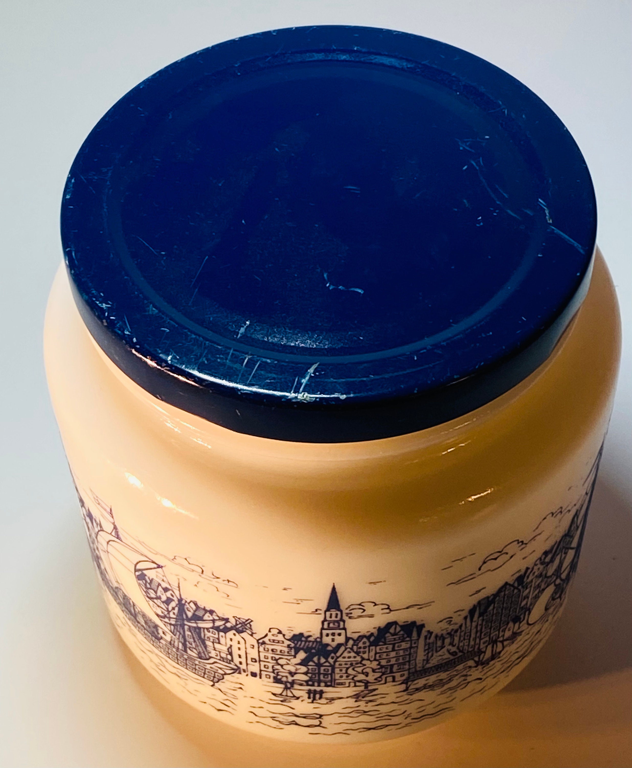 Vintage Milk Glass Mustard Jar Embossed Seaside Harbor Scene Etsy