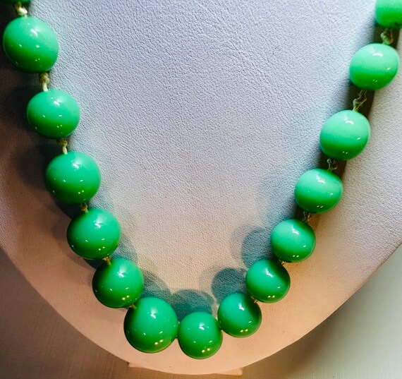 Antique Czech Green Opaline Beaded Glass Necklace… - image 3