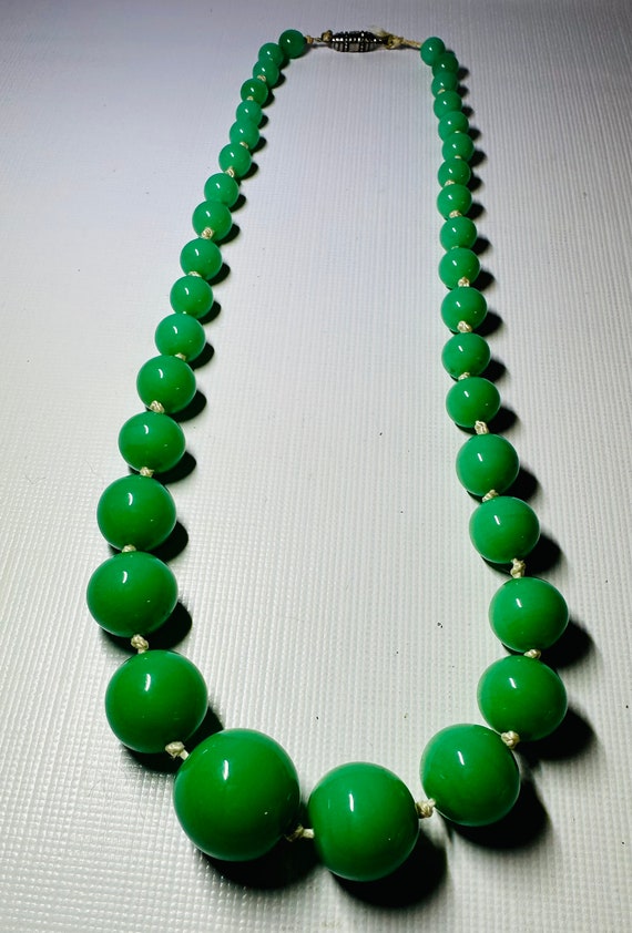 Antique Czech Green Opaline Beaded Glass Necklace… - image 5