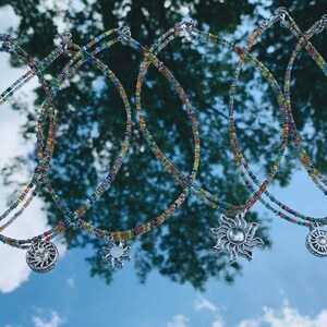 Sun Beaded Necklace, Hippie Sun Beaded Necklace, Beaded Sun Charm Necklace, Boho Beaded Sun Necklace, Glass Bead Sun Necklace,