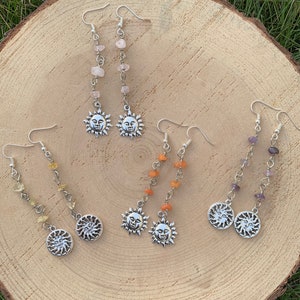 Sun Crystal Earrings, charm crystal earrings, crystal earrings, Sun Charm Crystal Earrings, Crystal Chip Earrings, Hippie Sun Earrings