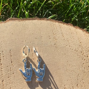I love you earrings, I love you hoops, sign language earrings, I love you sign, ASL earrings, hand gestures, girlfriend gift, I love you
