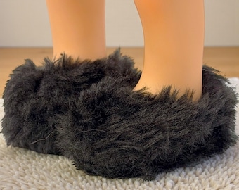 Regular 12” Mia Black Fuzzy Slippers Fits Nines D’onil Mia & Pippa Dolls