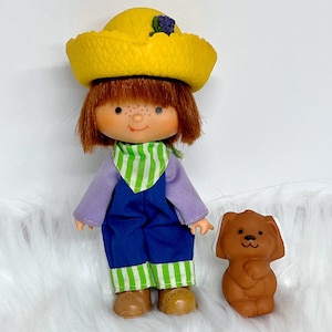 Restored Refurbished 1980’s Vintage Strawberry Shortcake Friend Huckleberry Pie Boy Doll with Pupcake Dog by Kenner