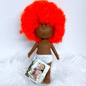Little Mini Mia 9” Nines Artesanals d&#39;Onil Custom Florescent Orange Afro Dark Skin Xena Doll