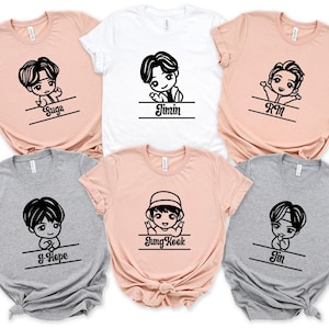 BTS Group Shirt, Korean Music Group Shirt, Jungkook, Jimin, Suga, J-hope, BTS Tiny Tan Figures Shirt,  BTS Poses Shirts, K-pop Tees, friends