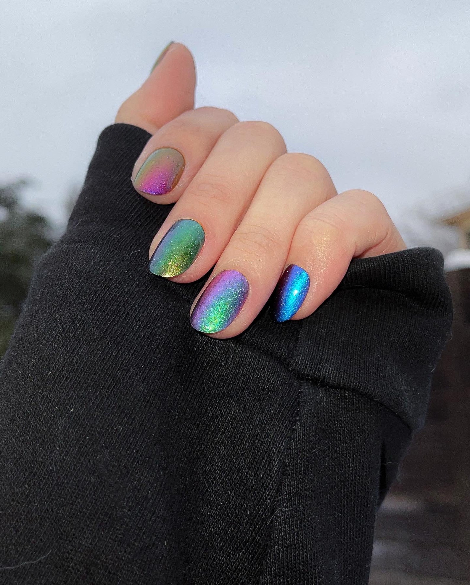 Short Multichrome Almond Press On Nails | Etsy