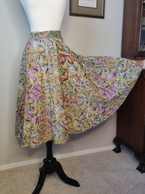 1950's Rhinestone Novelty Print Circle Skirt