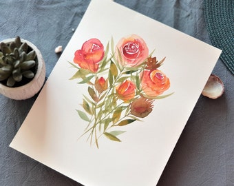 Original handmade painting in watercolor, roses