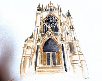 Original handmade painting in watercolor, Metz Cathedral