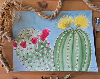 Peinture Originale faite main à l'aquarelle,  Cactus