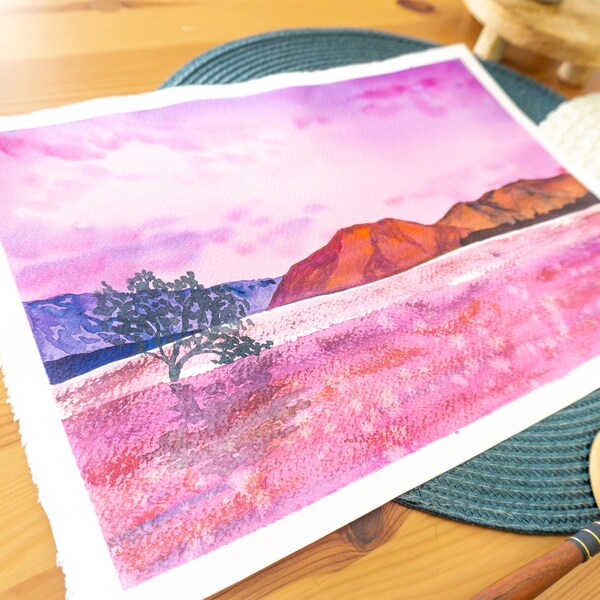 Original Handmade Watercolor Painting, Purple Lake