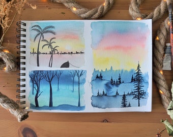 Original handmade watercolor painting, Landscapes