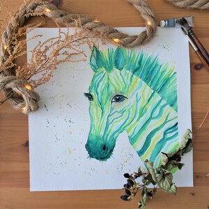 Dipinto ad acquerello originale fatto a mano, Zebra