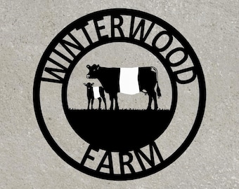 Belted Galloway Metal Farm Sign Farmhouse Decor Farm Name Custom Outdoor