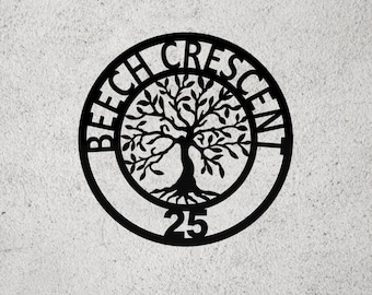 Baum des Lebens Metall Adressschild | Einweihungsgeschenk | Outdoor Schild | Adressschild