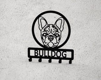 English Bulldog Metal Key Holder Coat Hanger Dog Lead Hook Personalised Dog Lover Gift