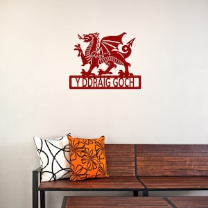 Welsh Dragon Metal Wall Art Personalised Gift Garden Red Black
