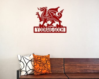Welsh Dragon Metal Wall Art Personalised Gift Garden Red Black