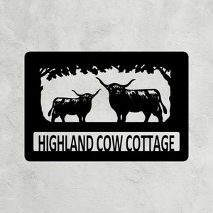 Highland Cow Metal Farm Sign Farmhouse Decor Farm Name Custom Outdoor