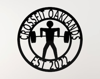 Weightlifter Barbell Metal Gym Sign, Custom Gym Name Sign, Garage Gym Wall Decor, Weightlifting Wall Art, Fitness Gift