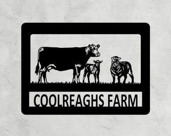 Aberdeen Angus Cow Calf Sheep Metal Farm Sign Farmhouse Decor Outdoor Custom Metal Sign