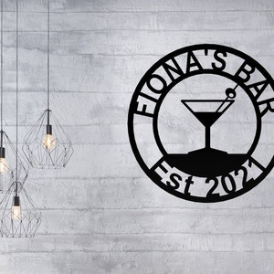 Home Bar Sign Cocktail Glass Design Metal Wall Art Home Decor Personlised Gift
