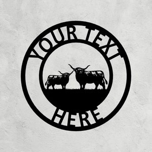 Highland Cow Metal Farm Sign Farmhouse Decor Farm Name Custom Outdoor