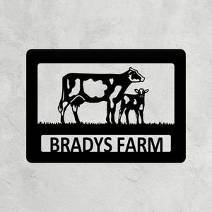 Dairy Cow and Calf Farm Sign Metal Farmhouse Sign Farm Name Farm Decor