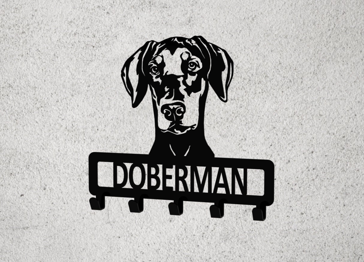 Dobermann Key Holder Coat Hanger Dog Lead Hook Personalised Dog Lover ...
