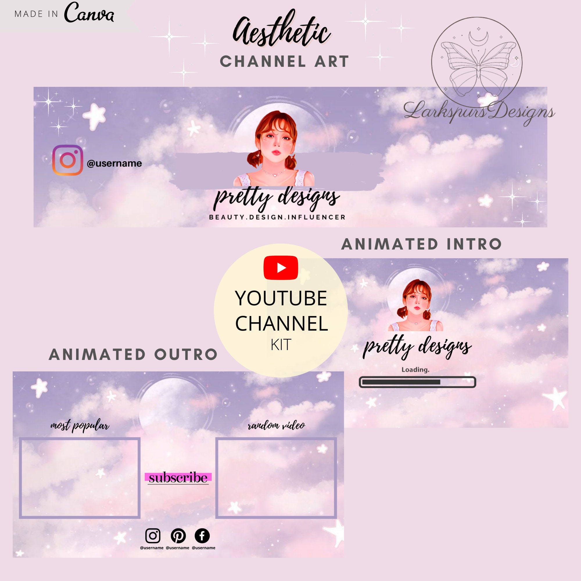 Aesthetic Youtube Channel KIT Editable Canva Templates - Etsy