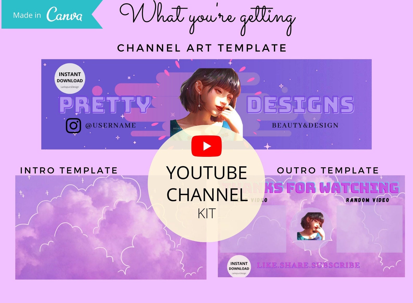 Aesthetic YouTube Channel KIT Editable Canva Templates Etsy