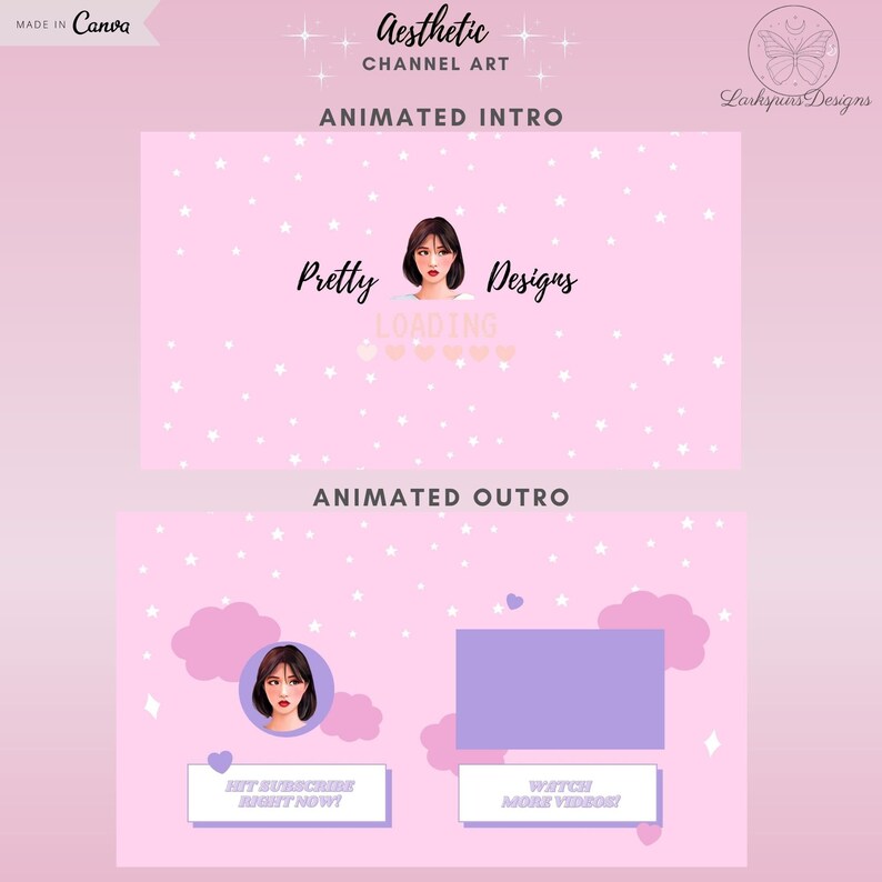 Aesthetic Youtube Channel KIT Editable Canva Templates Youtube Banner